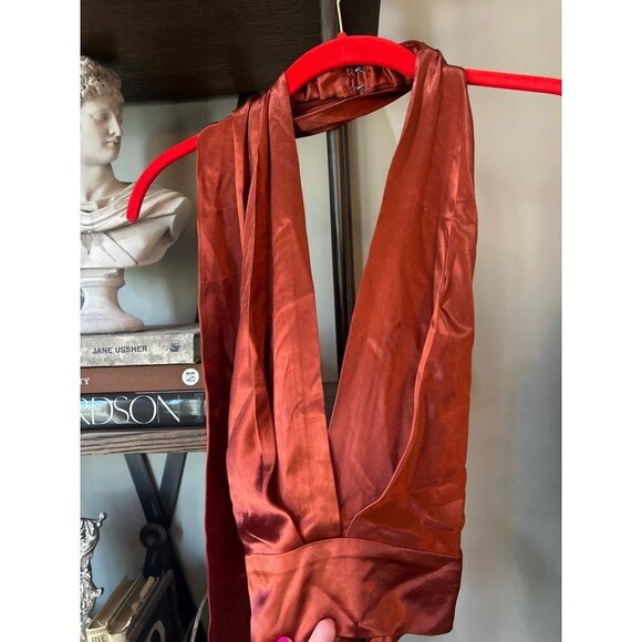 NONchalant Label Tara Silk Plunge Top Rust Womens Size XL - Picture 6 of 9